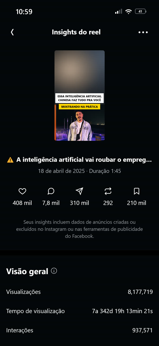 Insights do reel de 8,2 milhões de views